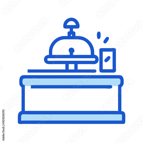 Hotel Reception Desk with Bell Icon Representing Check-In and Guest Services