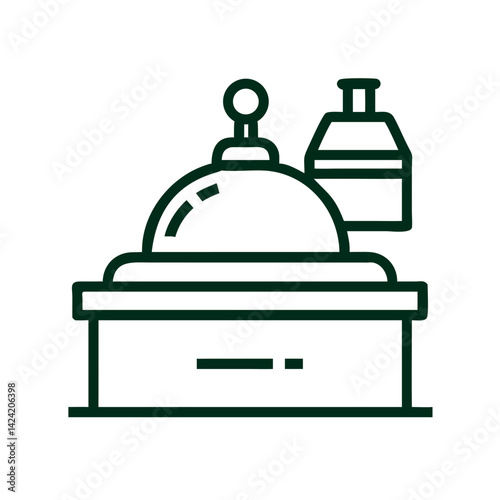 Hotel Reception Desk with Bell Icon Representing Check-In and Guest Services