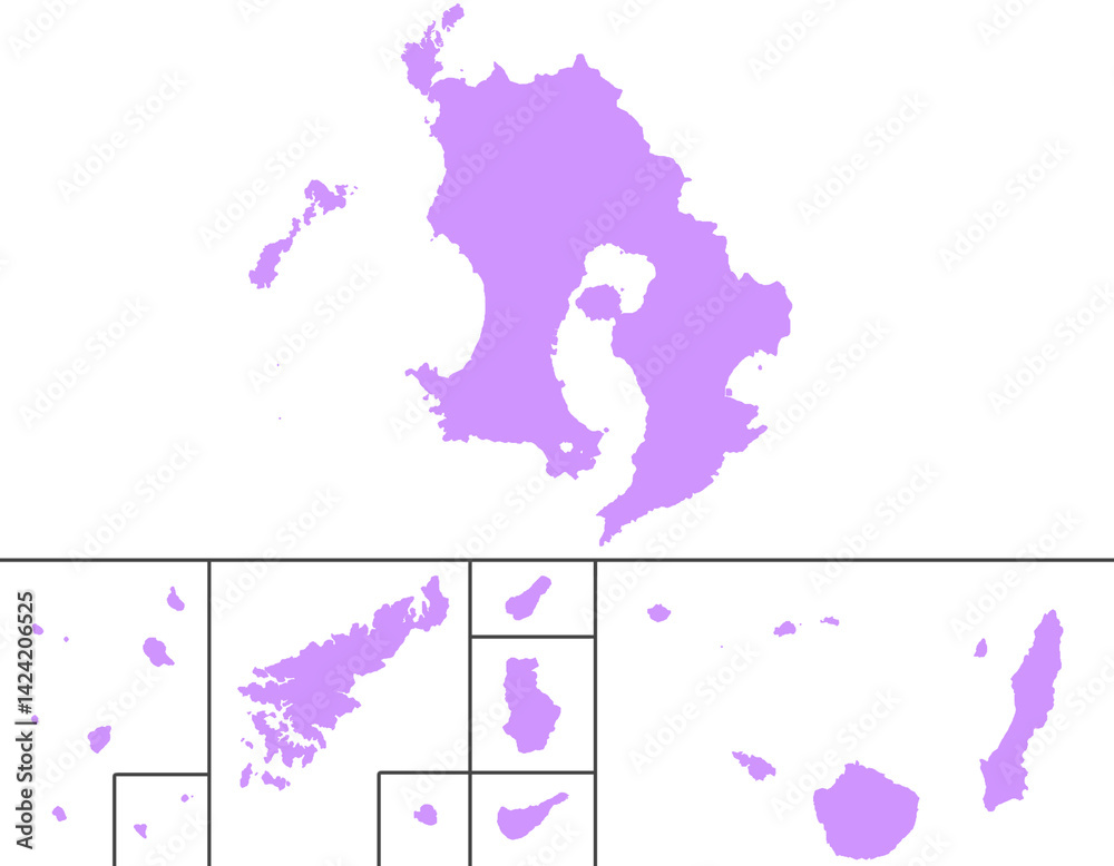 Fototapeta premium 鹿児島県 地図 紫 イラスト
