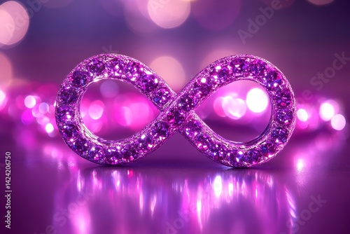 Infinity symbol, gems, purple bokeh