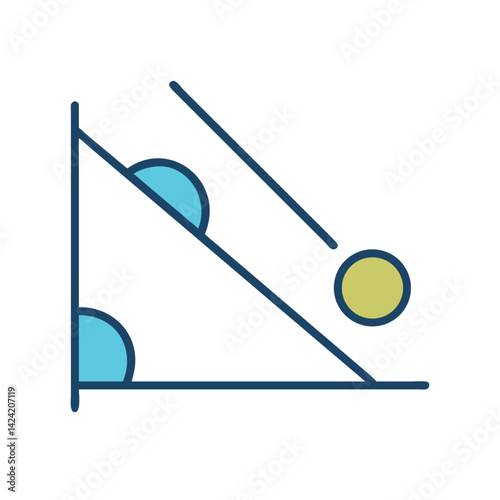 Inclined Plane with Rolling Ball Icon Representing Physics Experiment and Motion