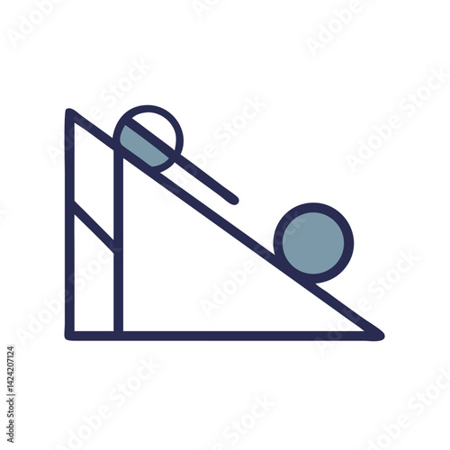 Inclined Plane with Rolling Ball Icon Representing Physics Experiment and Motion