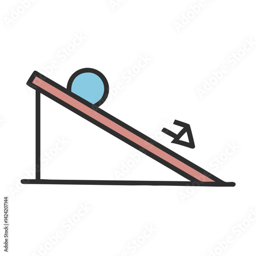 Inclined Plane with Rolling Ball Icon Representing Physics Experiment and Motion