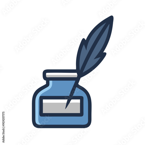 Ink Pot with Feather Pen Icon Representing Writing Tools and Classic Calligraphy