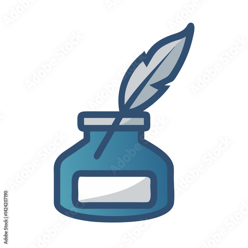 Ink Pot with Feather Pen Icon Representing Writing Tools and Classic Calligraphy