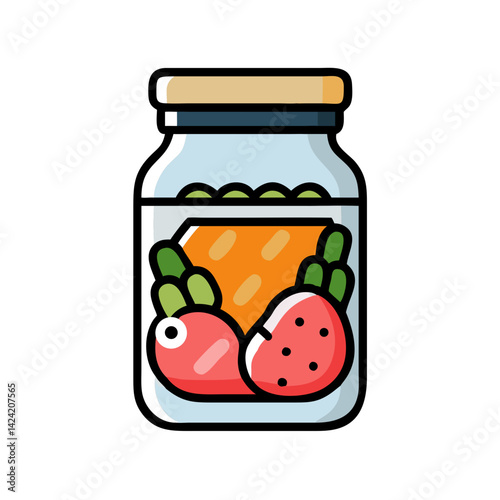 Jar of Preserved Farm Produce Icon Representing Canned Vegetables and Fruits