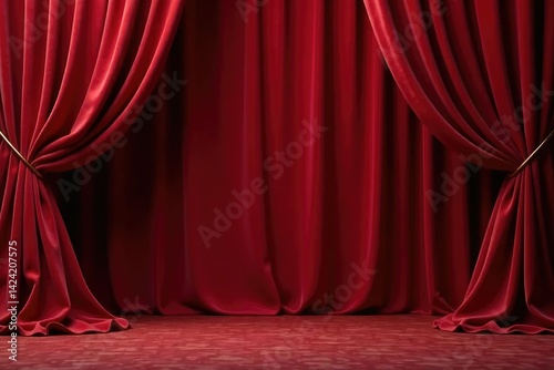 Obraz na płótnie Elegant, flowing velvet curtains, deep crimson red , waves, folds w salonie