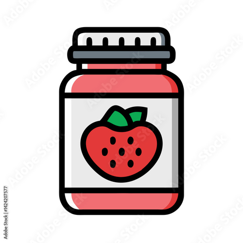 Jar of Strawberry Jam Icon Representing Sweet Spread and Preserved Food