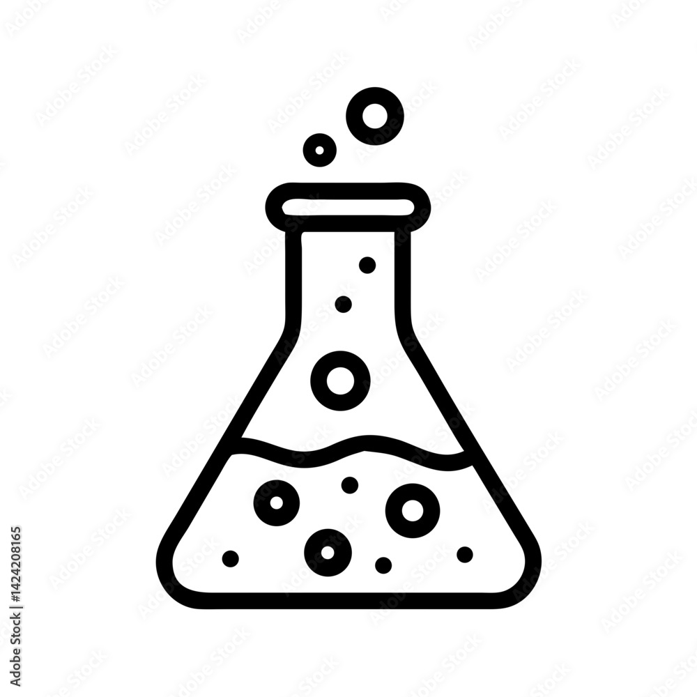 Laboratory Flask with Bubbles Icon Representing Chemical Reaction and Scientific Experiment Laboratory Flask with Bubbles Icon Representing Chemical Reaction and Scientific Experiment