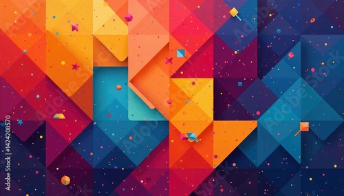 Obraz na płótnie Geometric abstract design with repeating shapes in bold colors, background, wallpaper, contemporary w salonie