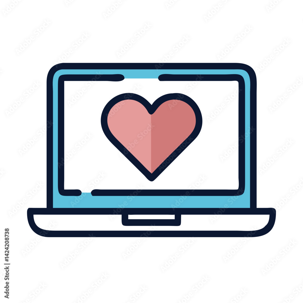 Laptop with Heart Icon Representing Online Communication and Digital Connection Laptop with Heart Icon Representing Online Communication and Digital Connection