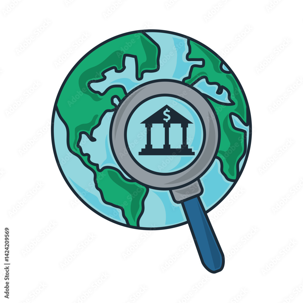 World Bank Global Search Institution Magnifying Glass Finance Vector