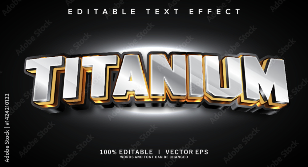 titanium 3d vector text effect with modern style design