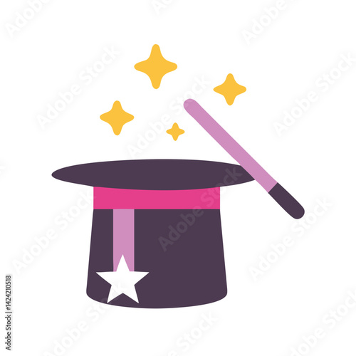 Magic Hat with Wand Icon Representing Spell Casting and Magical Performance