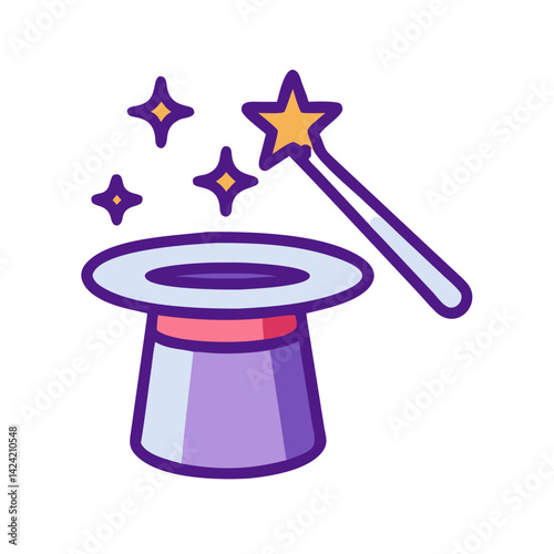 Magic Hat with Wand Icon Representing Spell Casting and Magical Performance