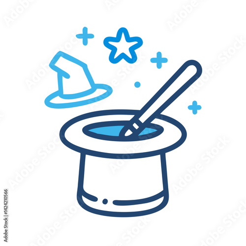 Magic Hat with Wand Icon Representing Spell Casting and Magical Performance