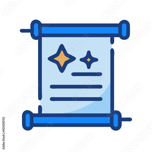 Magic Scroll Document Icon Representing Enchanted Knowledge and Spell Casting