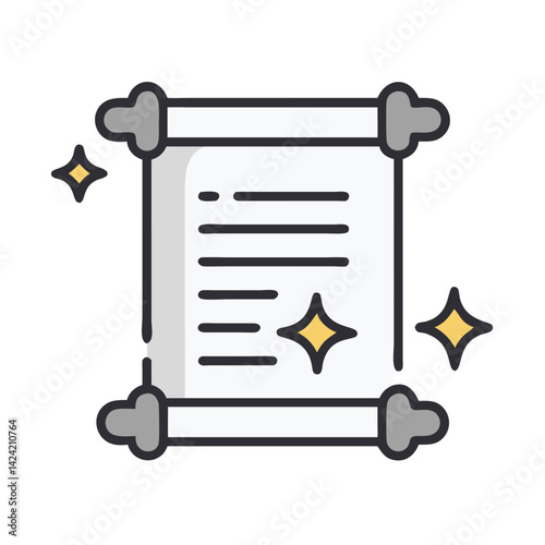 Magic Scroll Document Icon Representing Enchanted Knowledge and Spell Casting