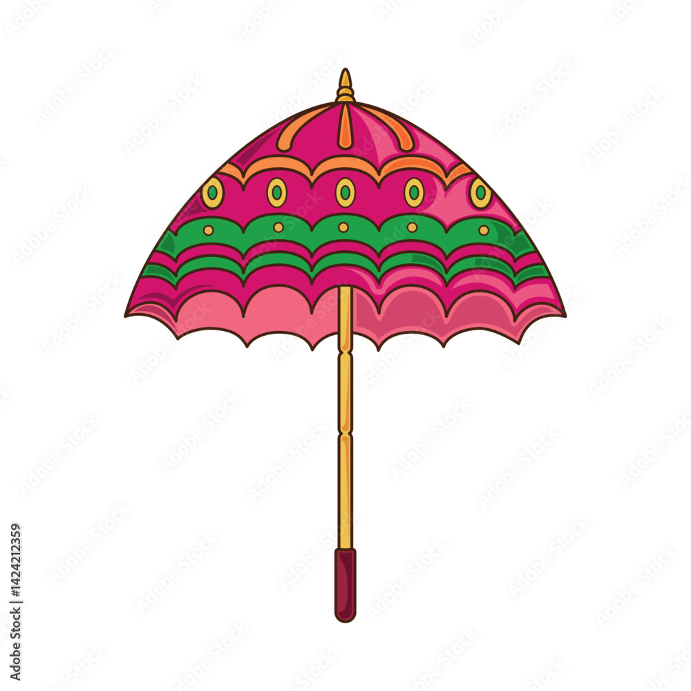 Indian Umbrella Pink Green Decorative Shade Festival Ornament Ceremony Vector