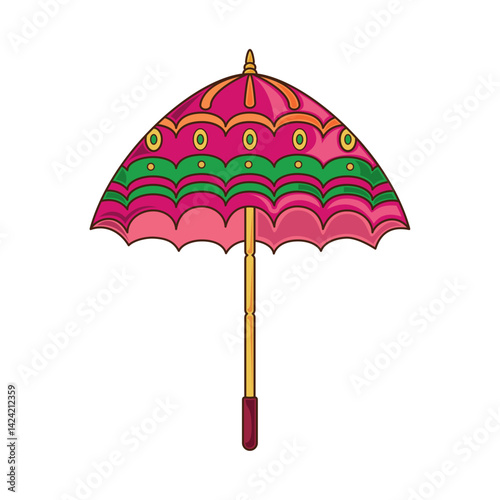 Obraz na płótnie Indian Umbrella Pink Green Decorative Shade Festival Ornament Ceremony Vector w salonie