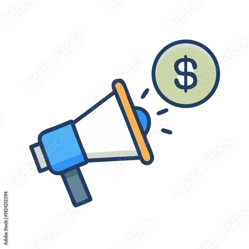 Megaphone with Dollar Icon Representing Paid Advertising and Promotional Campaigns