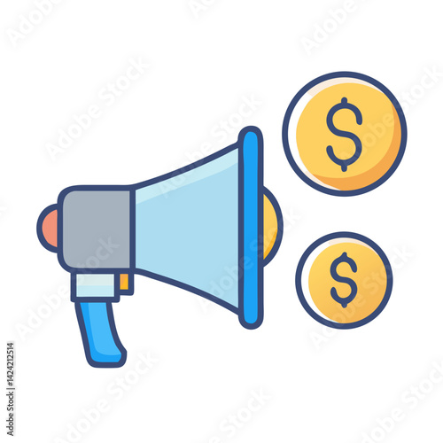 Megaphone with Dollar Icon Representing Paid Advertising and Promotional Campaigns