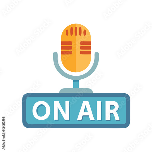 Microphone with On-Air Sign Icon Representing Live Broadcasting and Audio Recording