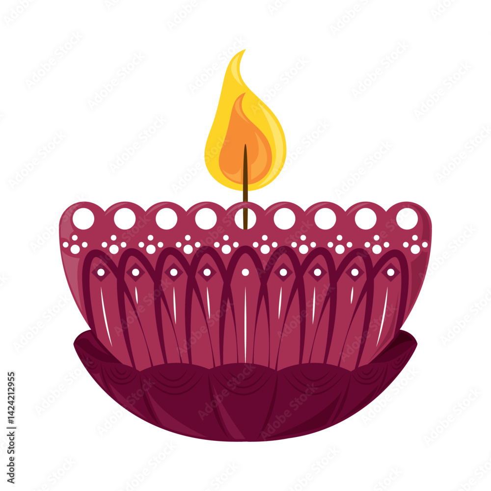 Indian Lights Pink Lotus Diya Flame Oil Lamp Traditional Festival Glow Vector