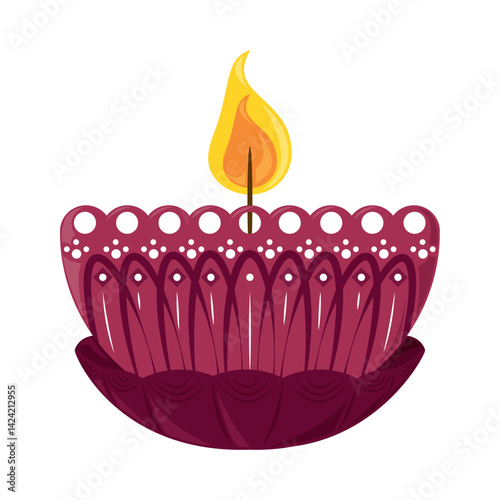 Obraz na płótnie Indian Lights Pink Lotus Diya Flame Oil Lamp Traditional Festival Glow Vector w salonie