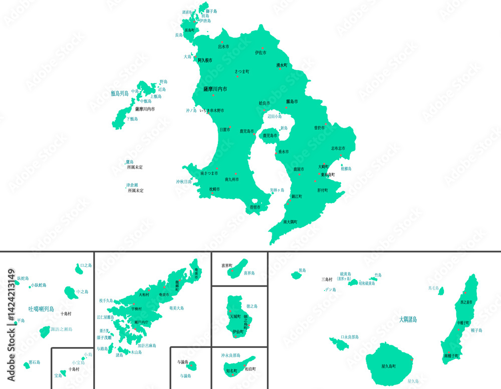 Obraz premium 鹿児島県 地図 グリーン 斑点 イラスト