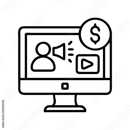 Monitor with Seller Icon Representing Influencer Marketing and Online Promotion