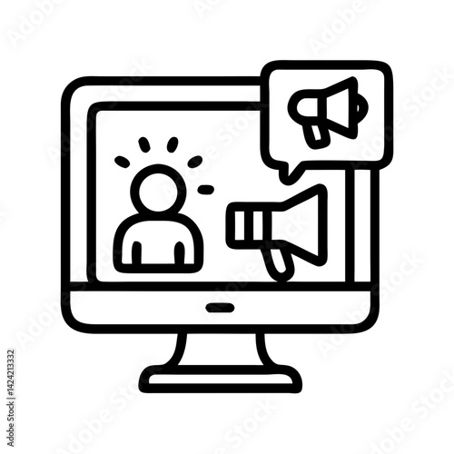 Monitor with Seller Icon Representing Influencer Marketing and Online Promotion