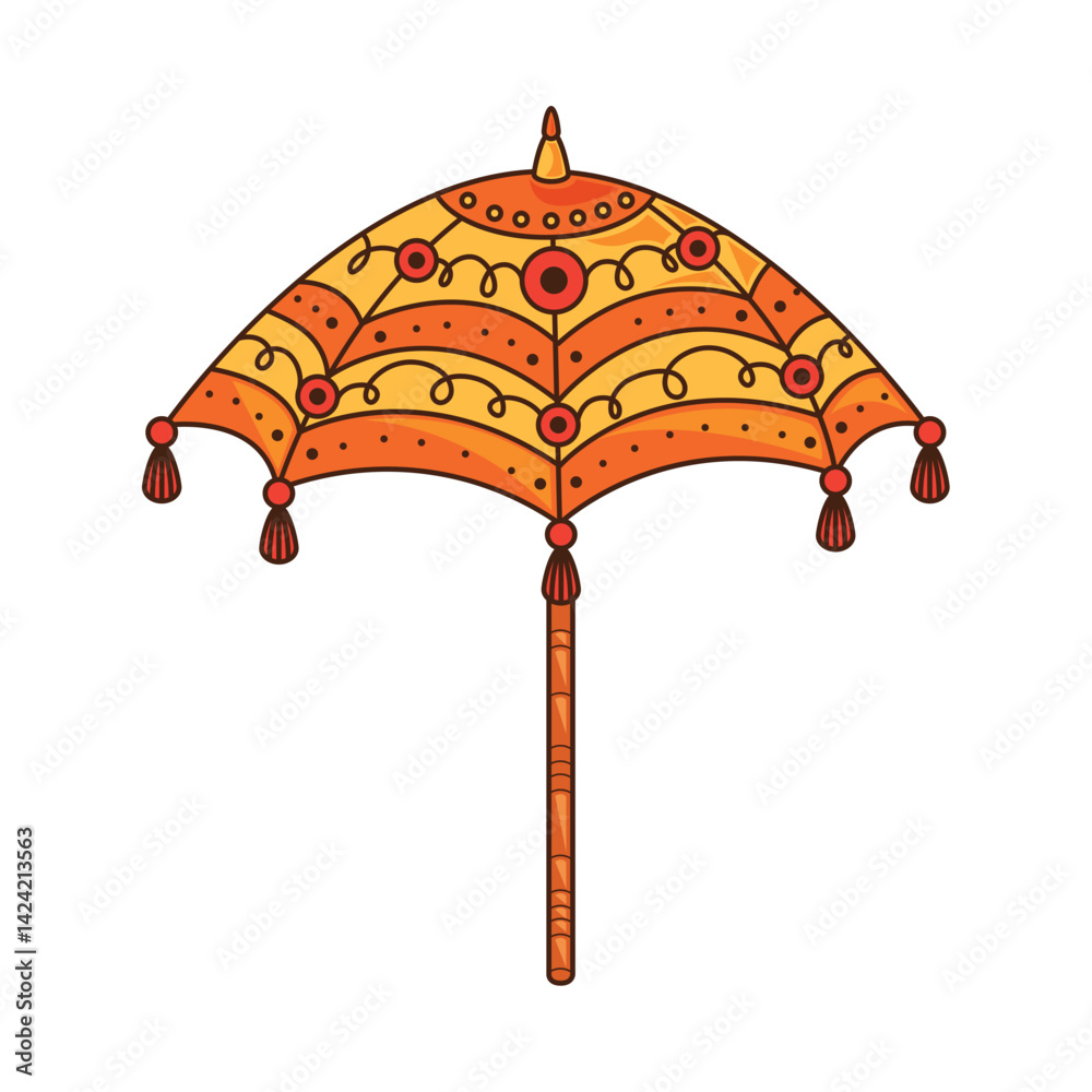 Indian Umbrella Yellow Orange Decorative Festival Ornament Cultural Shade Vector