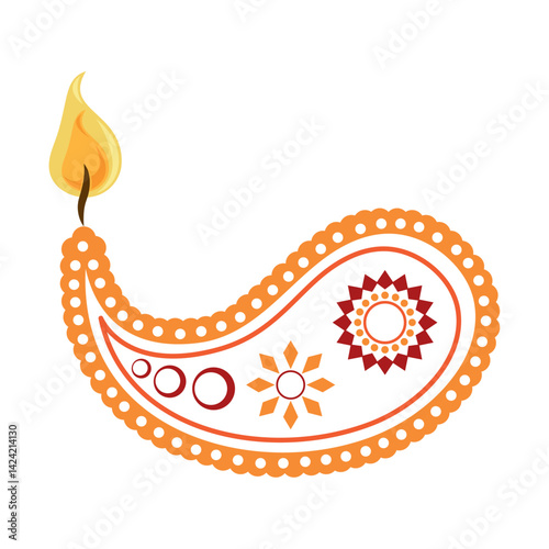 Obraz na płótnie Indian Lights Paisley Diya Flame Festival Decorative Traditional Lamp Vector w salonie