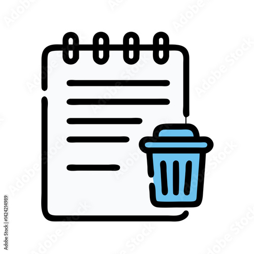 Notepad with Trash Can Icon Representing Deleted or Removed Tasks and Notes