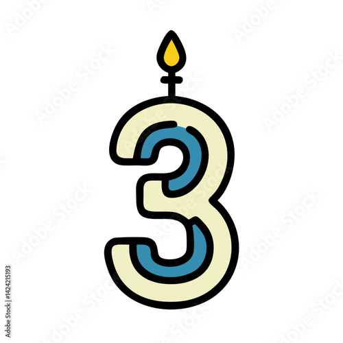 Number Three Birthday Candle Icon Representing Age Milestone and Celebration photo