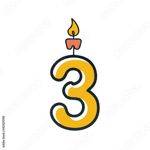 Number Three Birthday Candle Icon Representing Age Milestone and Celebration photo