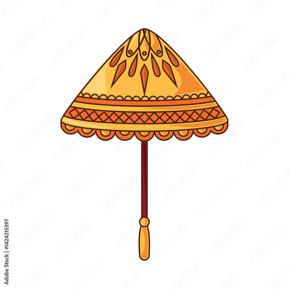 Indian Umbrella Gold Pattern Traditional Parasol Festival Ceremony Ornament Vector