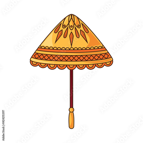 Obraz na płótnie Indian Umbrella Gold Pattern Traditional Parasol Festival Ceremony Ornament Vector w salonie