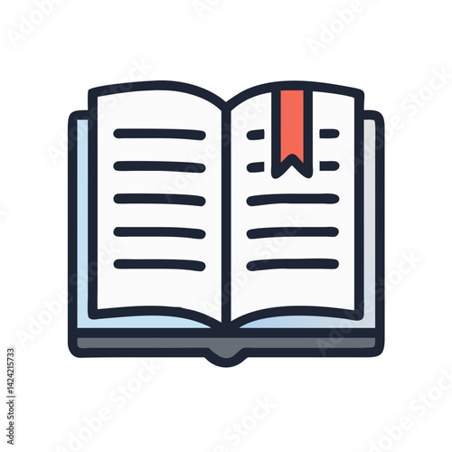 Open Book with Bookmark Icon Representing Reading, Knowledge, and Study photo