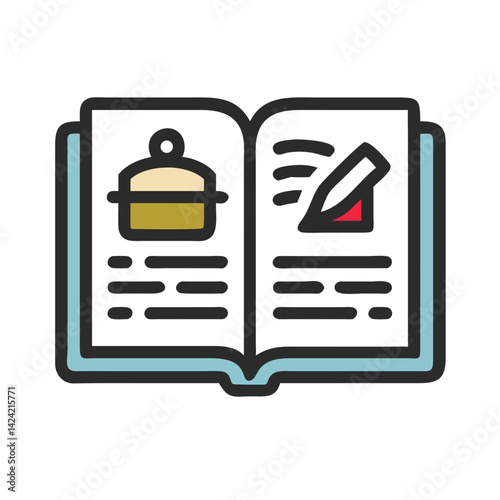 Open Cookbook Icon Representing Step-by-Step Recipe Instructions and Cooking Guide