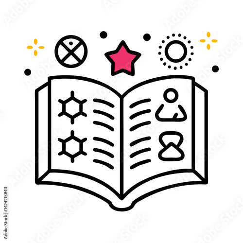 Open Spell Book with Symbols Icon Representing Magic and Wizardry