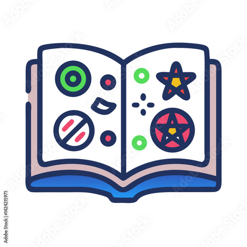 Open Spell Book with Symbols Icon Representing Magic and Wizardry