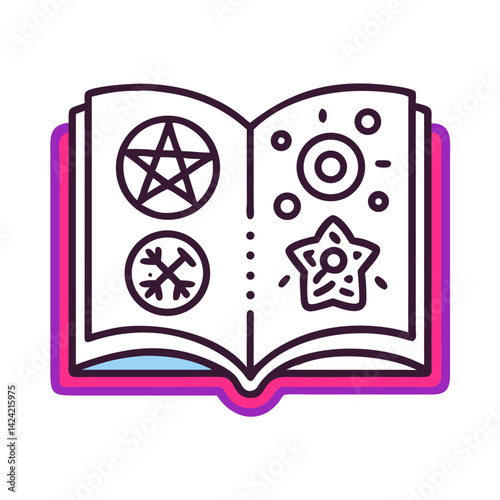 Open Spell Book with Symbols Icon Representing Magic and Wizardry