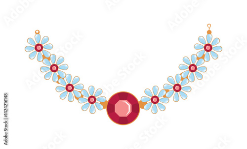 Obraz na płótnie Indian Jewelry Floral Gem Chain Necklace Bridal Accessory Gold Ornament Vector w salonie