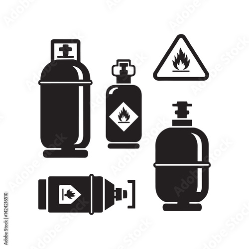 Gas Cylinder Icons silhouette Black & White Vector Set

