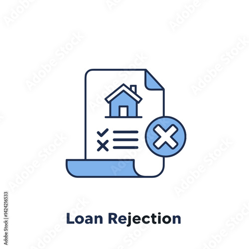 Loan rejection icon for mortgage application denial and financial review platforms