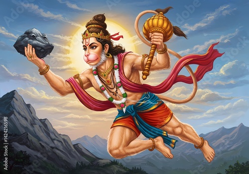 Hanuman, the Mighty Monkey God in Flight