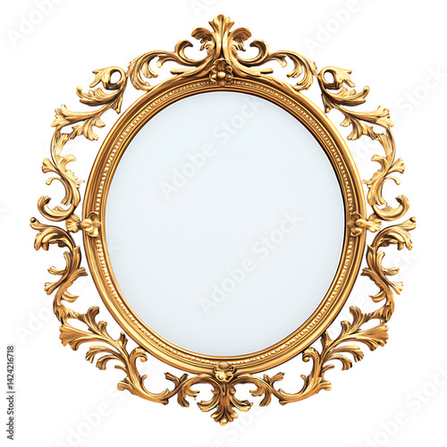 Obraz na płótnie An elegant round mirror with ornate carved floral frame in antique decorative style presented over a transparent background w salonie