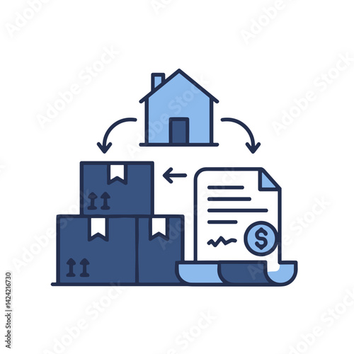 Real estate moving and contract icon for mortgage services and relocation platforms
